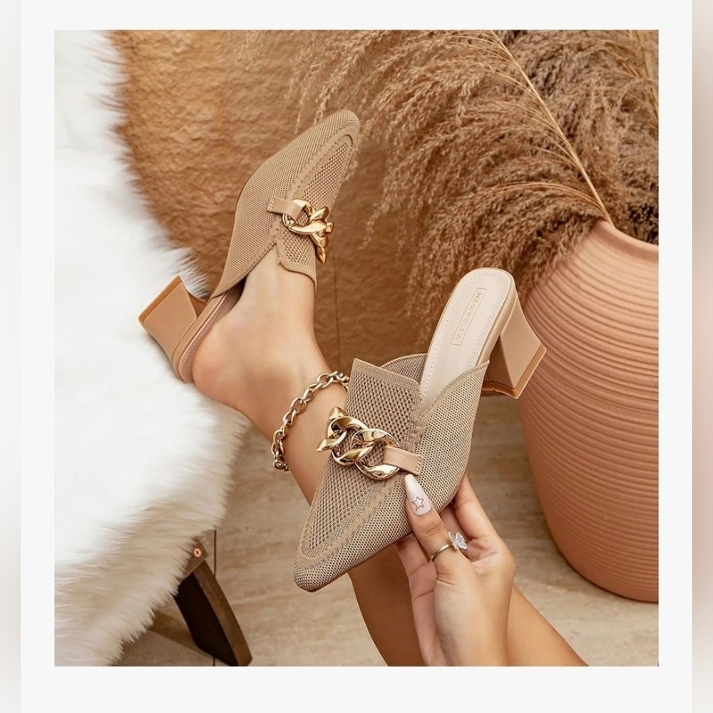 Knit Pointed Toe Chunky Heel Mules #962, 963